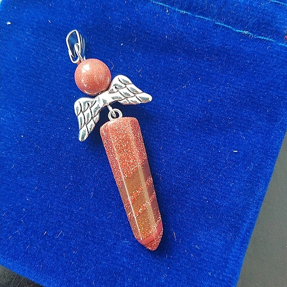 Lot of 2 Pendants - Red Jasper Snowflake Obsidian Silver Angel Wings Necklace - Picture 5 of 5